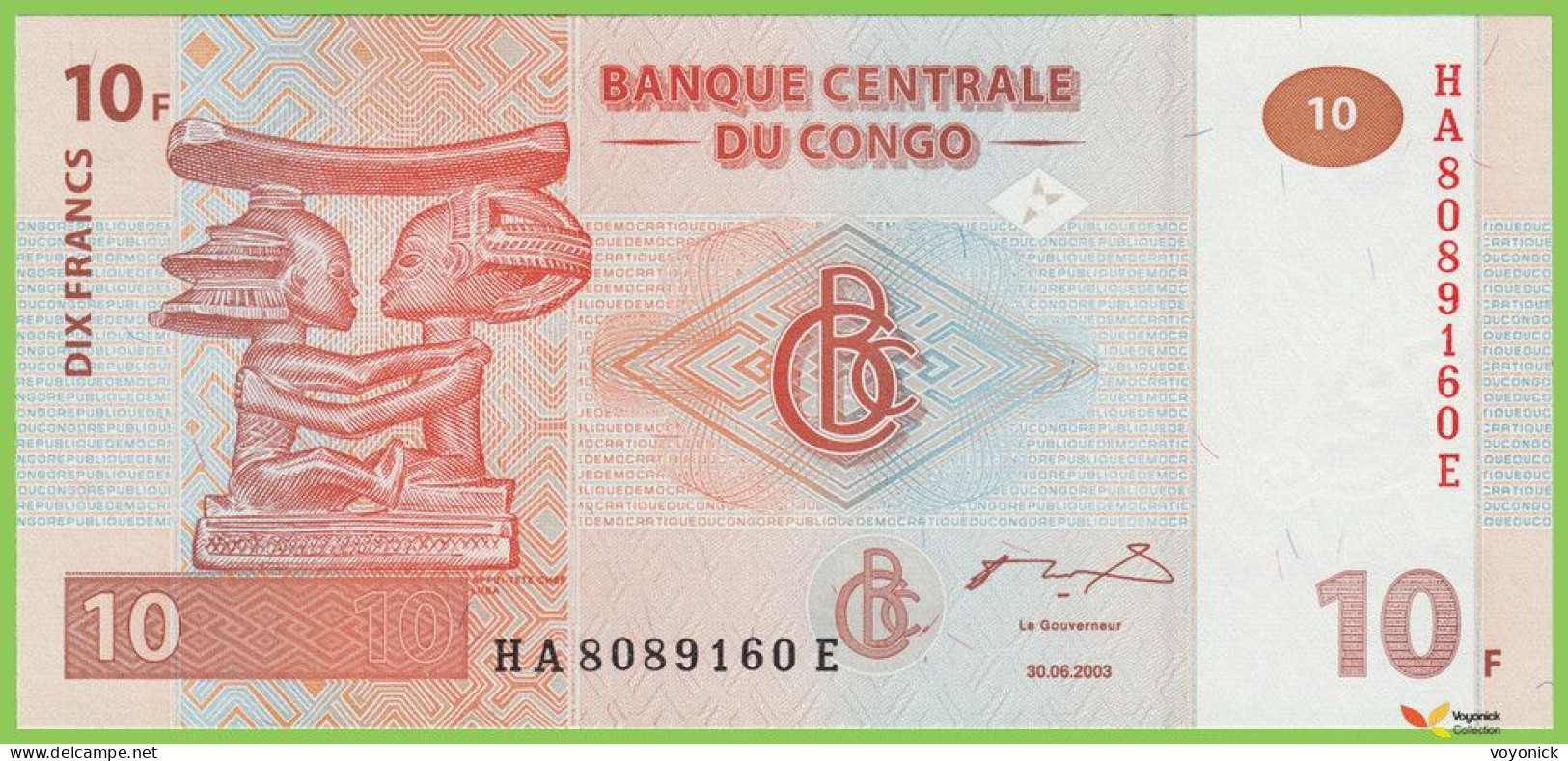 Voyo CONGO 10 Francs 2003 P93a B312 HA-E UNC - República Del Congo (Congo Brazzaville)