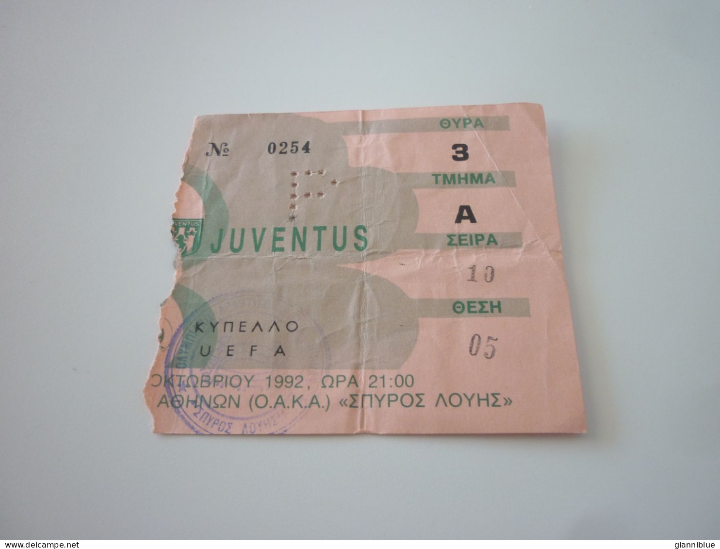 Panathinaikos-Juventus UEFA Cup Football Match Ticket Stub 20/10/1992 - Biglietti D'ingresso