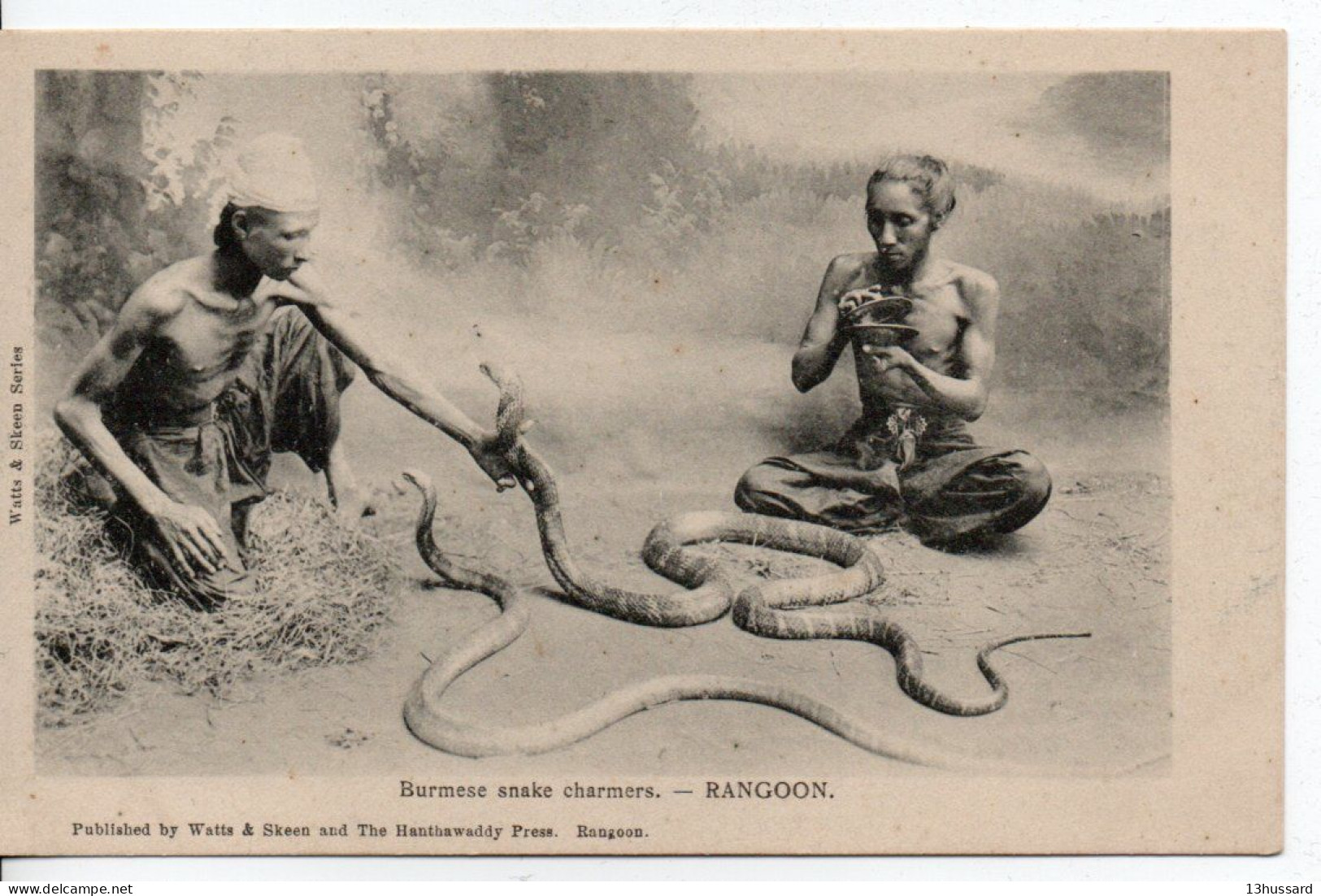 Carte Postale Ancienne Birmanie - Rangoon. Burmese Snake Charmers - Myanmar (Burma)