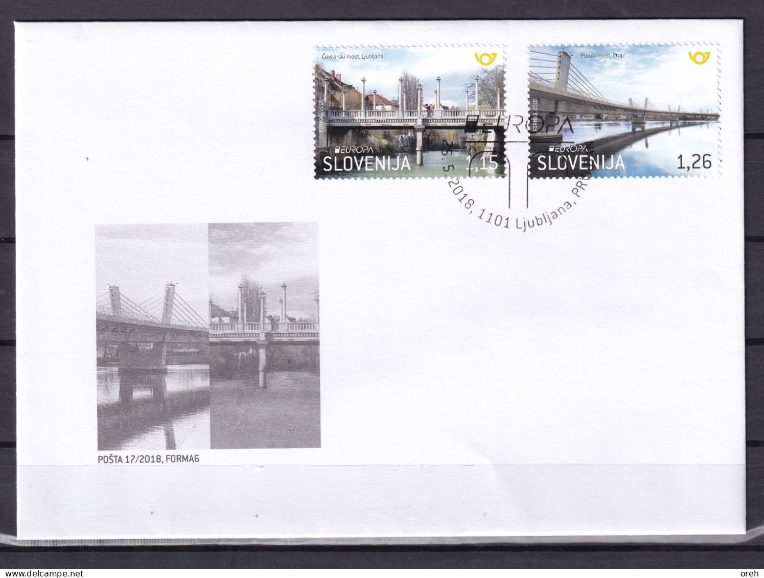 SLOVENIA 2018,EUROPA CEPT BRIDGES,BRUCKE,LJUBLJANA ,PTUJ,FDC - 2018