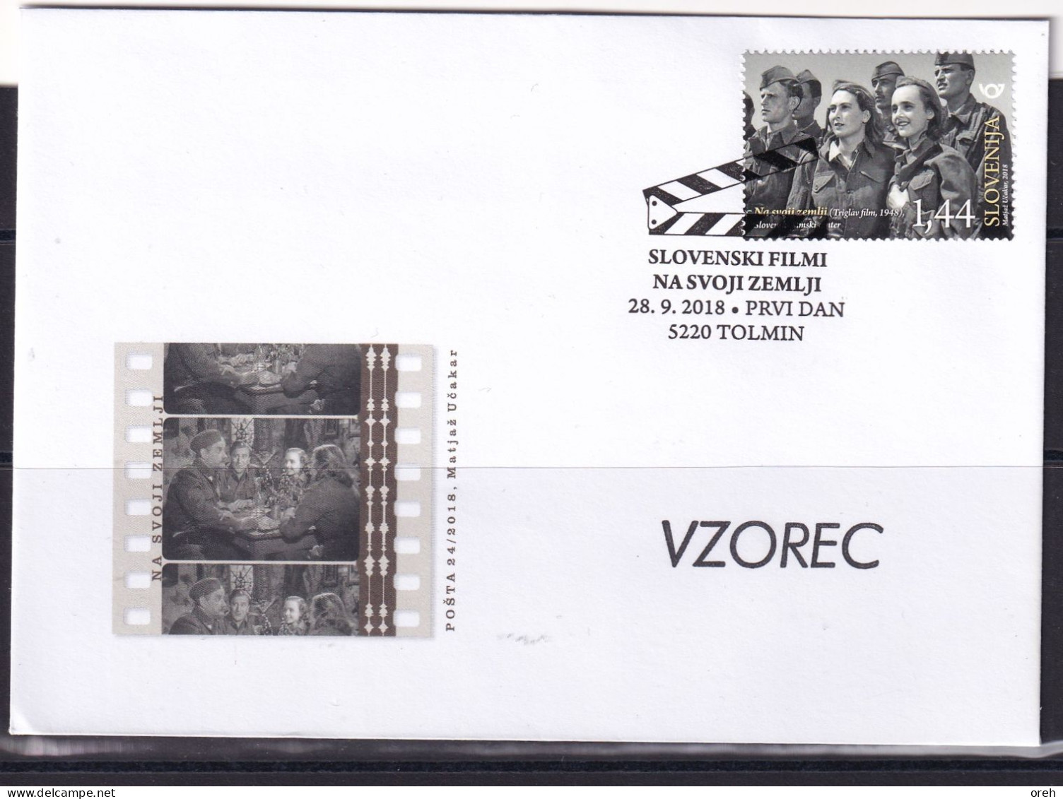 SLOVENIA,,SLOWENIEN 2018,SLOVENIAN CINEMA,FILM,ART,FILM ON OUR OWN LAND,PARTISANS,WW2,FDC - Slovenia