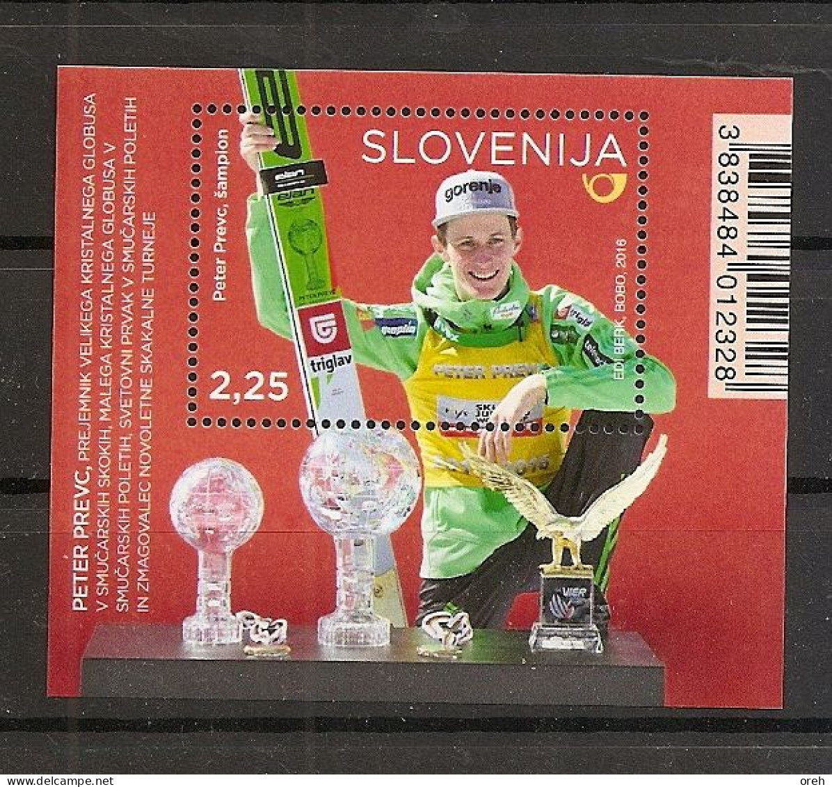 SLOVENIA 2016 ,PETER PREVC,WORLD CHAMPION,WINTER SPORT,SKI  JUMPING,,BLOCK,MNH - Slovenia