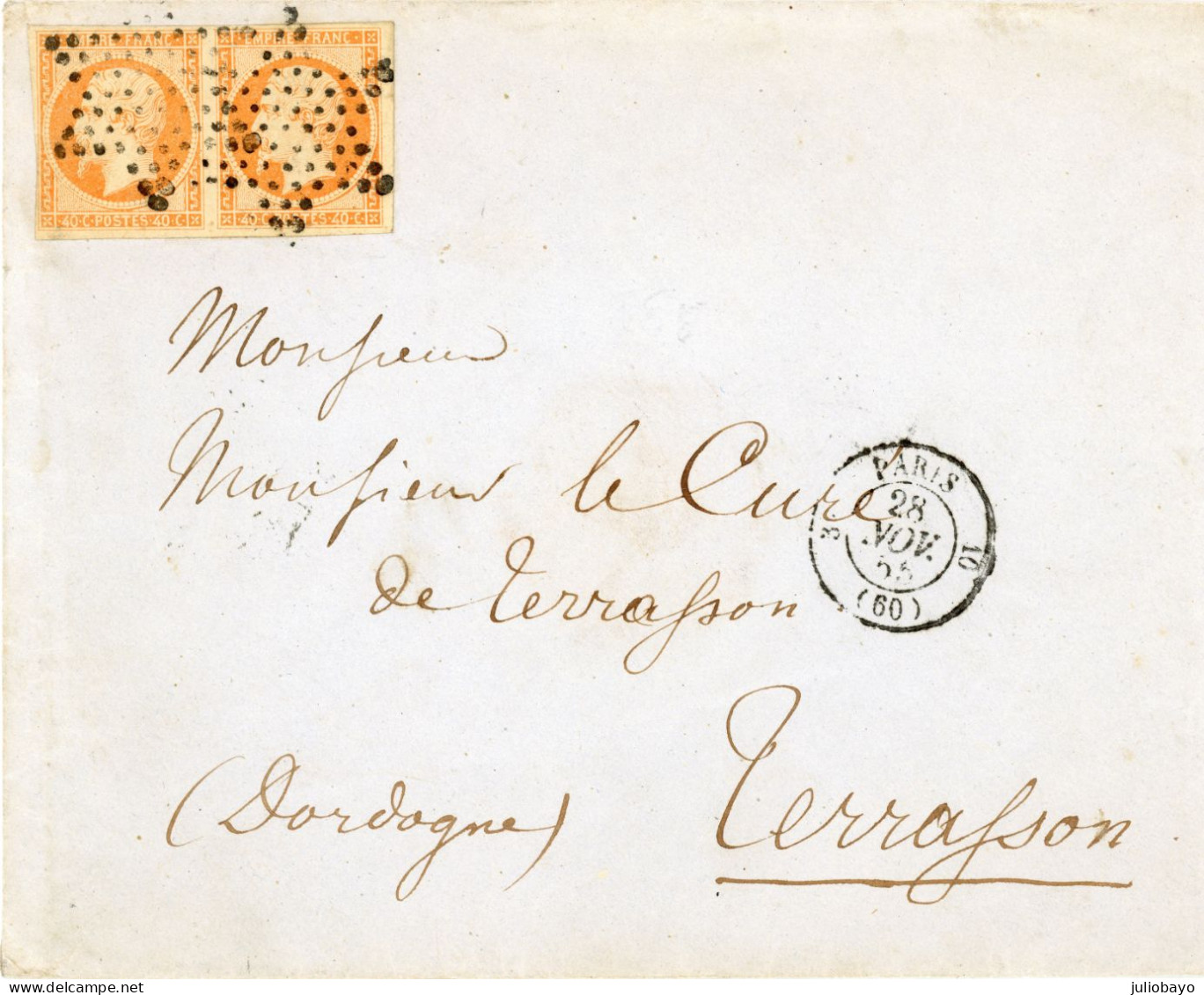 28 Novembre 1855 L.S.C Paire N°16 TTB Etoile Paris Vers Terrasson DORDOGNE - 1849-1876: Klassik