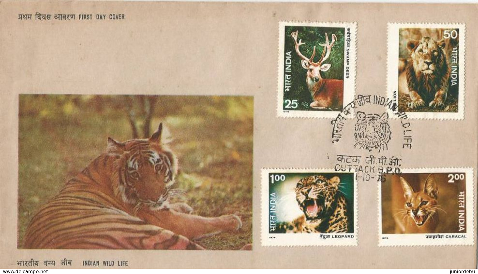 India  - 1976 -  Wild Life  - FDC. ( Condition As Per Scan ) Deer, Lion, Leopard, Caracal. ( OL - 17.3.13 ) - Cartas & Documentos