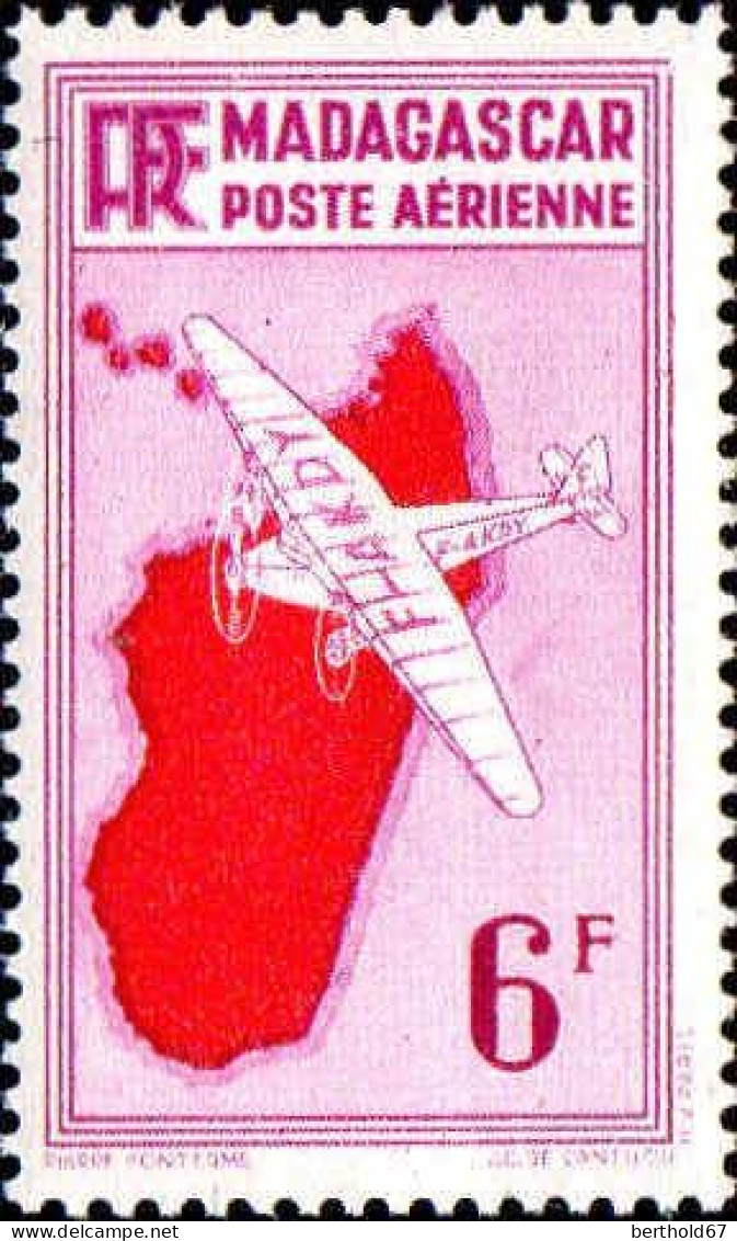 Madagascar Avion N** Yv:21 Mi:277 Avion Survolant L'île - Poste Aérienne