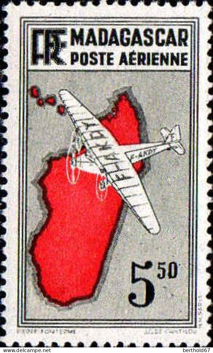 Madagascar Avion N** Yv:20 Mi:276 Avion Survolant L'île - Luftpost