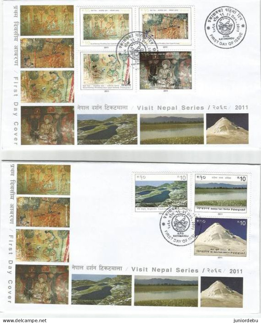 Nepal - 2011 - Visit Nepal Series - 2 FDC. ( Condition As Per Scan ) ( Paintings, Mountain, Lake ) ( OL 17.3.13 ) - Népal