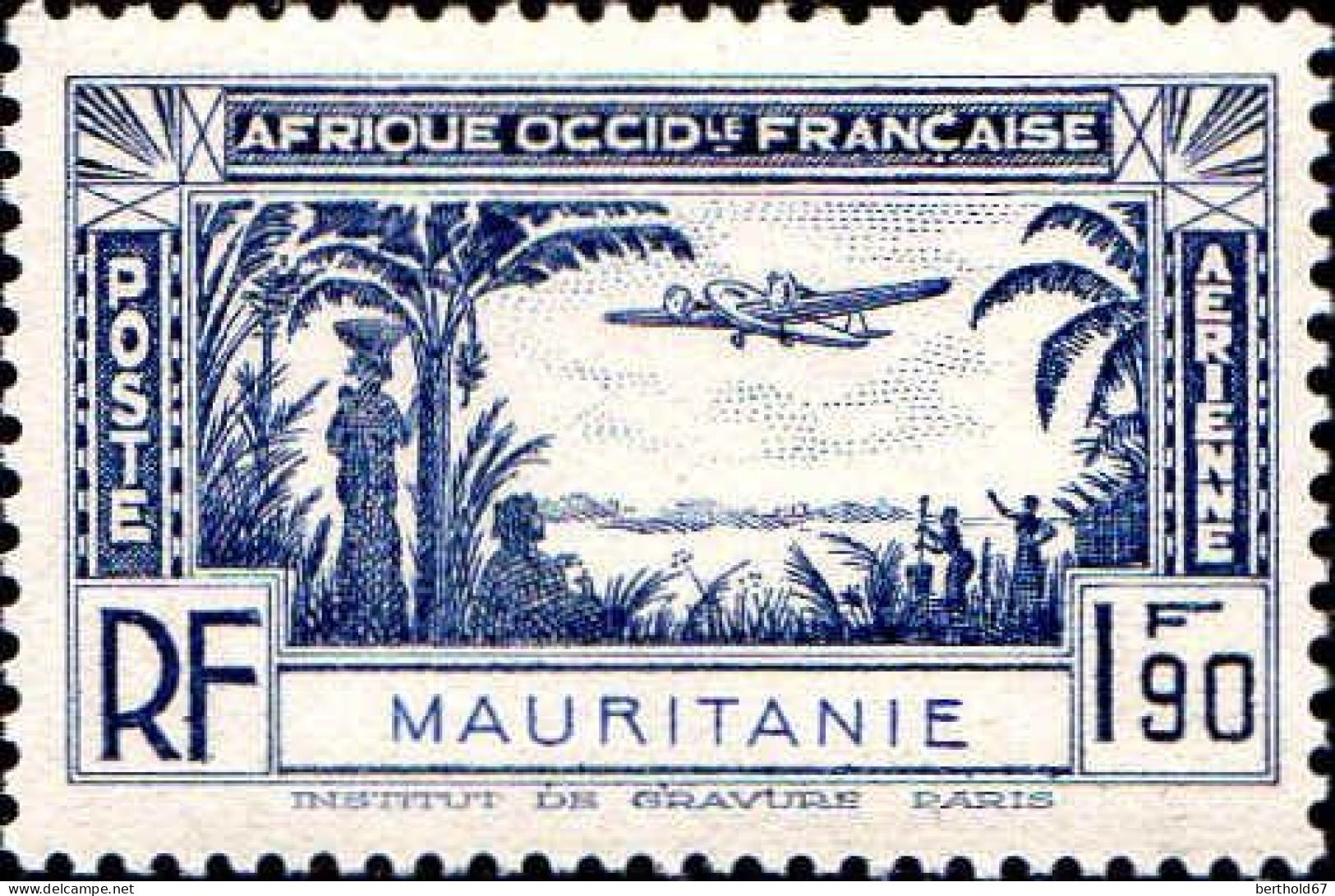 Mauritanie Avion N* Yv: 1 Mi:122 Bi-moteur Sur Palmiers (Trace De Charnière) - Ungebraucht