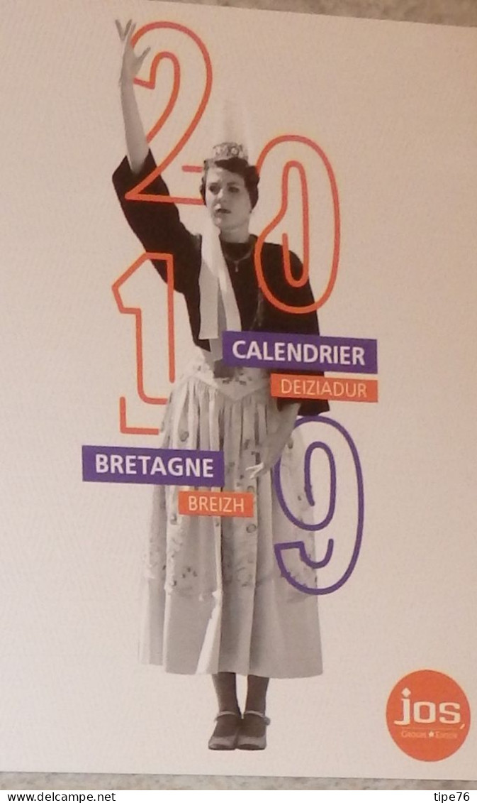 Petit Calendrier De Poche 2019 éditions JOS Châteaulin Finistère Bretagne Bretonne Femme Costume Coiffe - Tamaño Pequeño : 2001-...