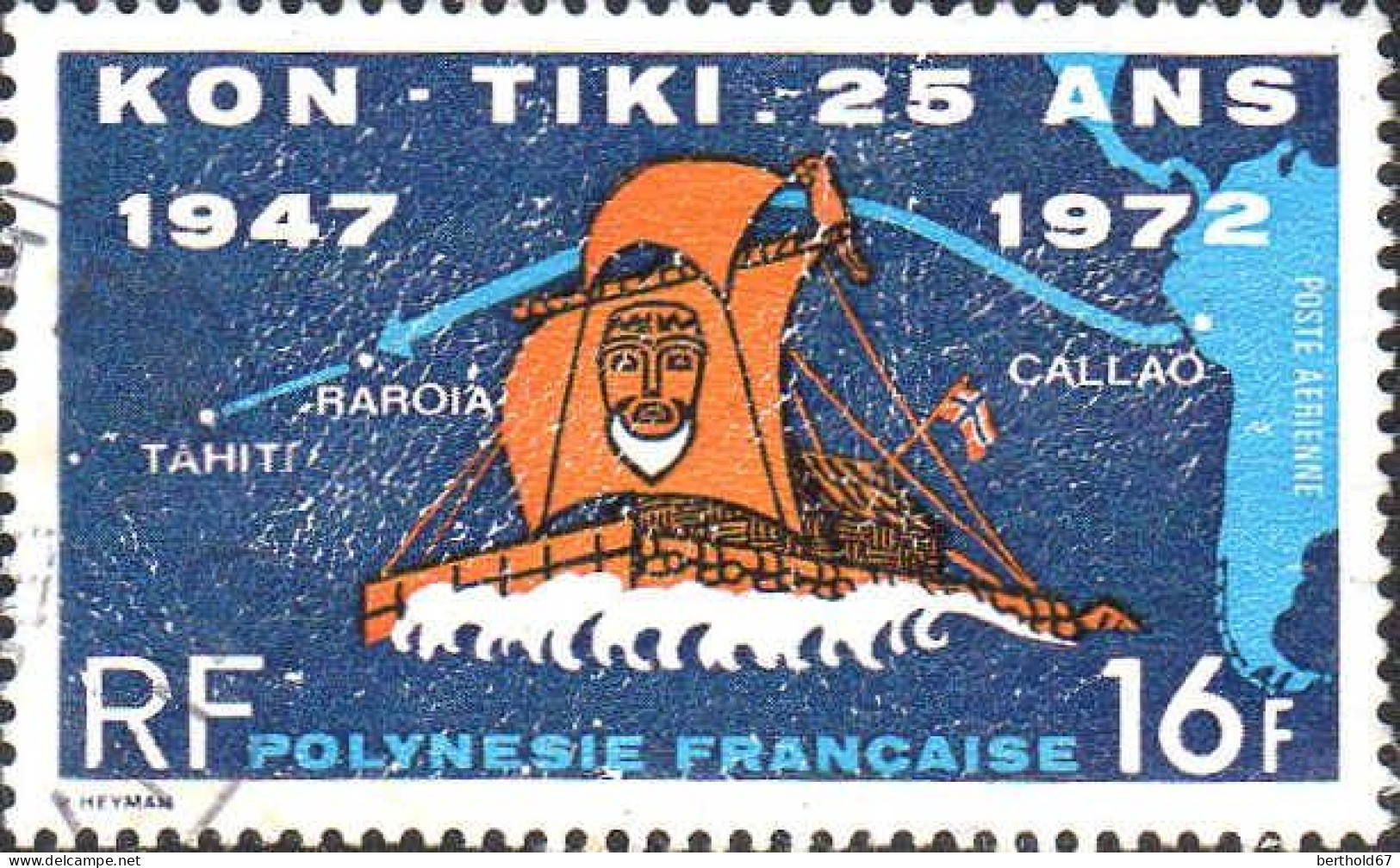 Polynésie Avion Obl Yv: 64 Mi:156 Radeau Kon Tiki (cachet Rond) - Used Stamps