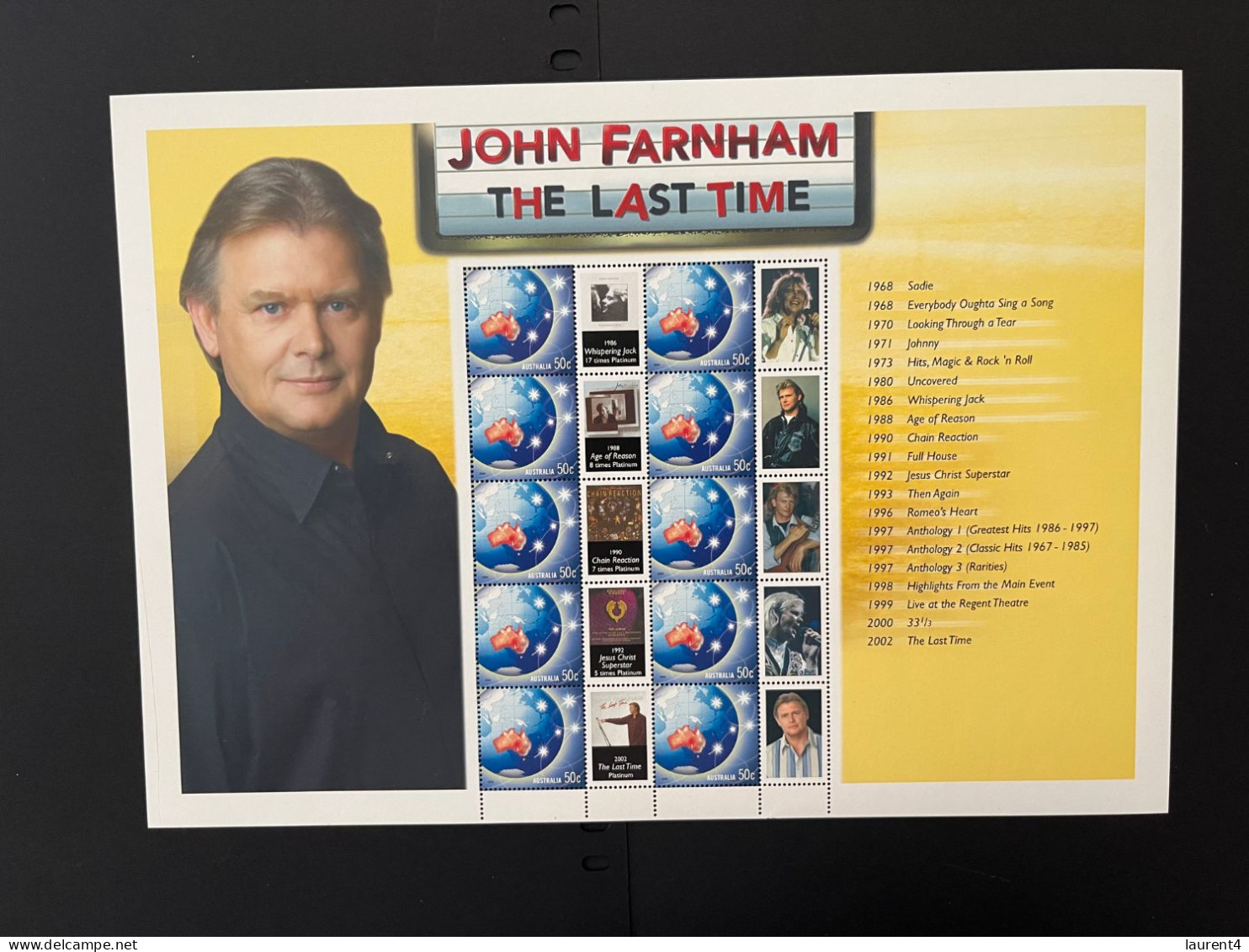 31-3-2024 (large) Australia -  Music - John Farnham  The Last Time (large) Sheetlet 10 Mint Personalised Stamp - Blocchi & Foglietti