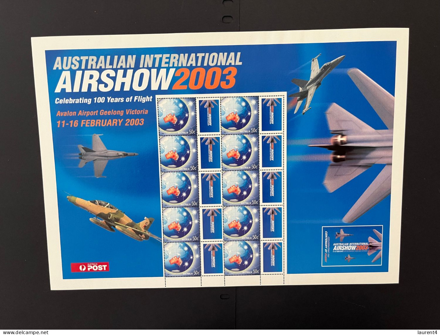 31-3-2024 (large) Australia -  Australian Air Show 2003 (Avalon - VIC)  (large) Sheetlet 10 Mint Personalised Stamp - Blocs - Feuillets