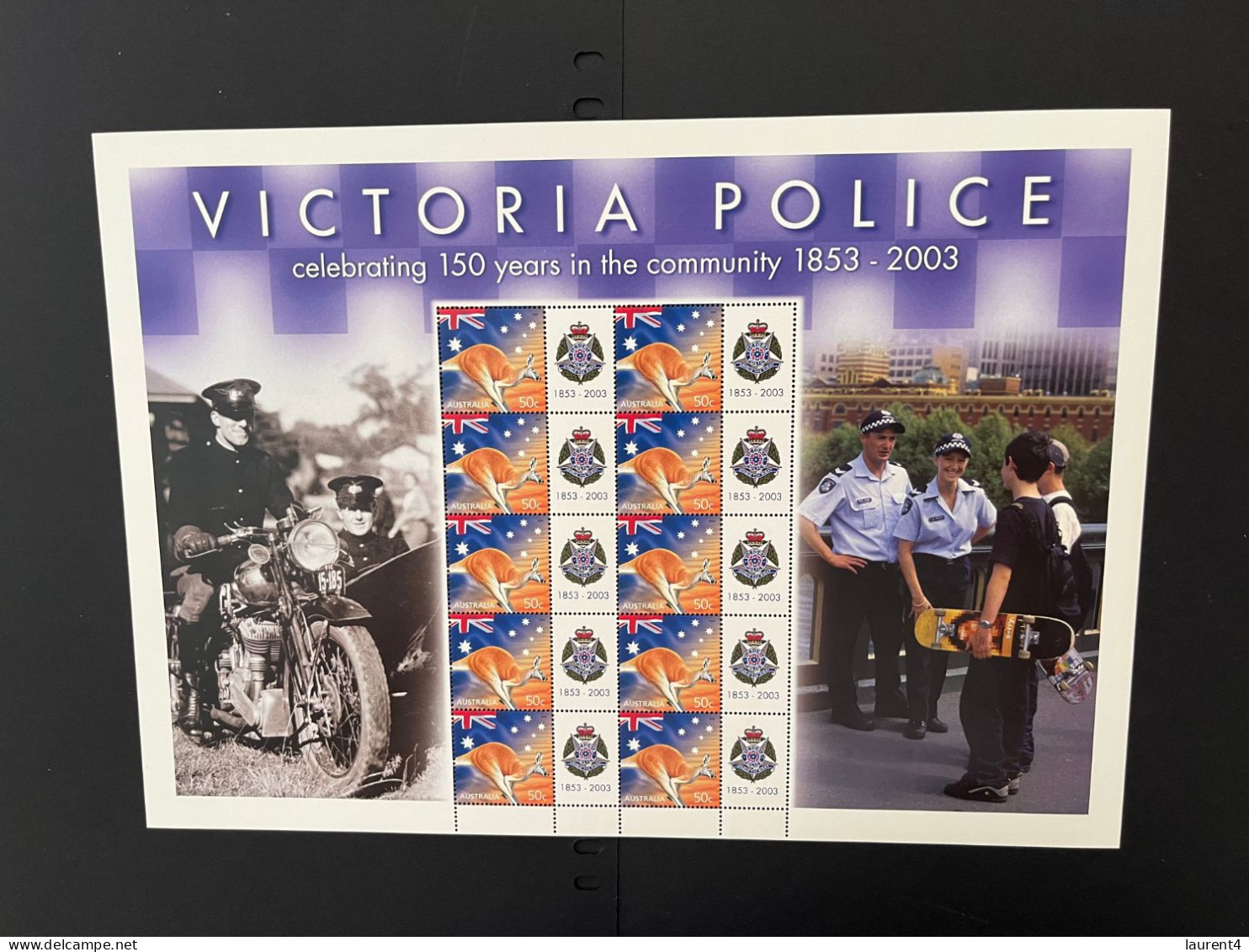 31-3-2024 (large) Australia -  50 Years Of VICTORIA Police 2003 (large) Sheetlet 10 Mint Personalised Stamp - Hojas Bloque