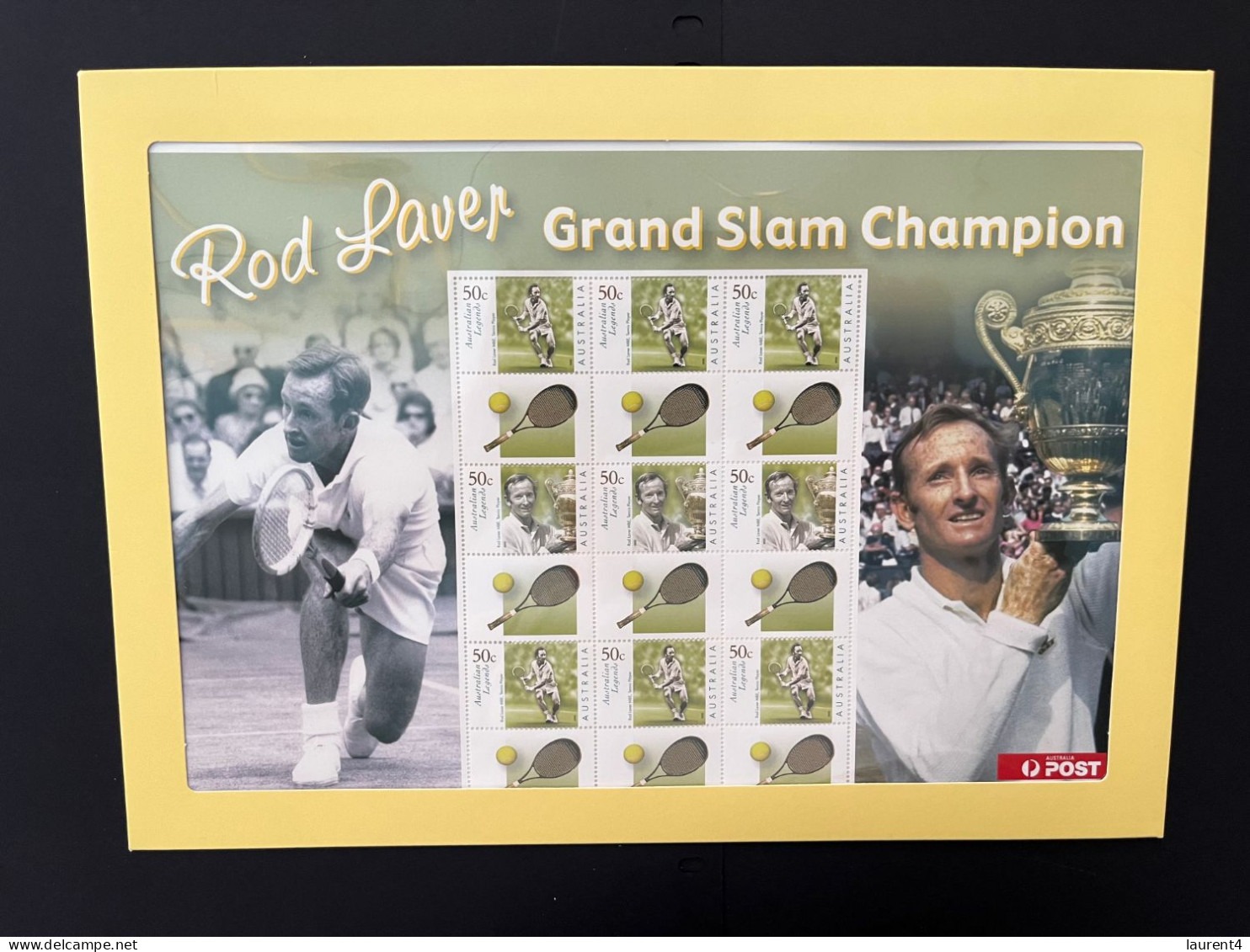 31-3-2024 (large) Australia -  Rod Laver (Tennis) Grand Slam (large In Pack) Sheetlet 10 Mint Personalised Stamp - Presentation Packs