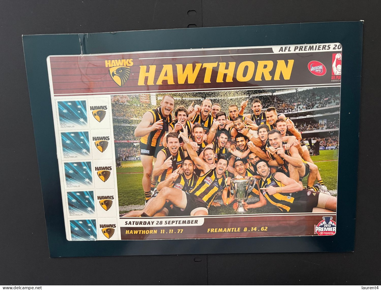 31-3-2024 (large) Australia -  Football AFL - Hawthorn Hawks (large In Pack) Sheetlet 10 Mint Personalised Stamp - Presentation Packs