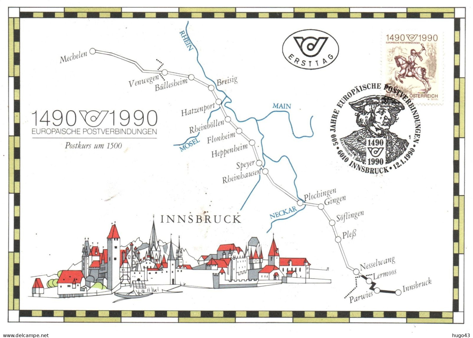 (RECTO / VERSO) 1490 / 1990 - EUROPAISCHE POSTVERBINDUNGEN - INNSBRUCK EN 15000 - Covers & Documents