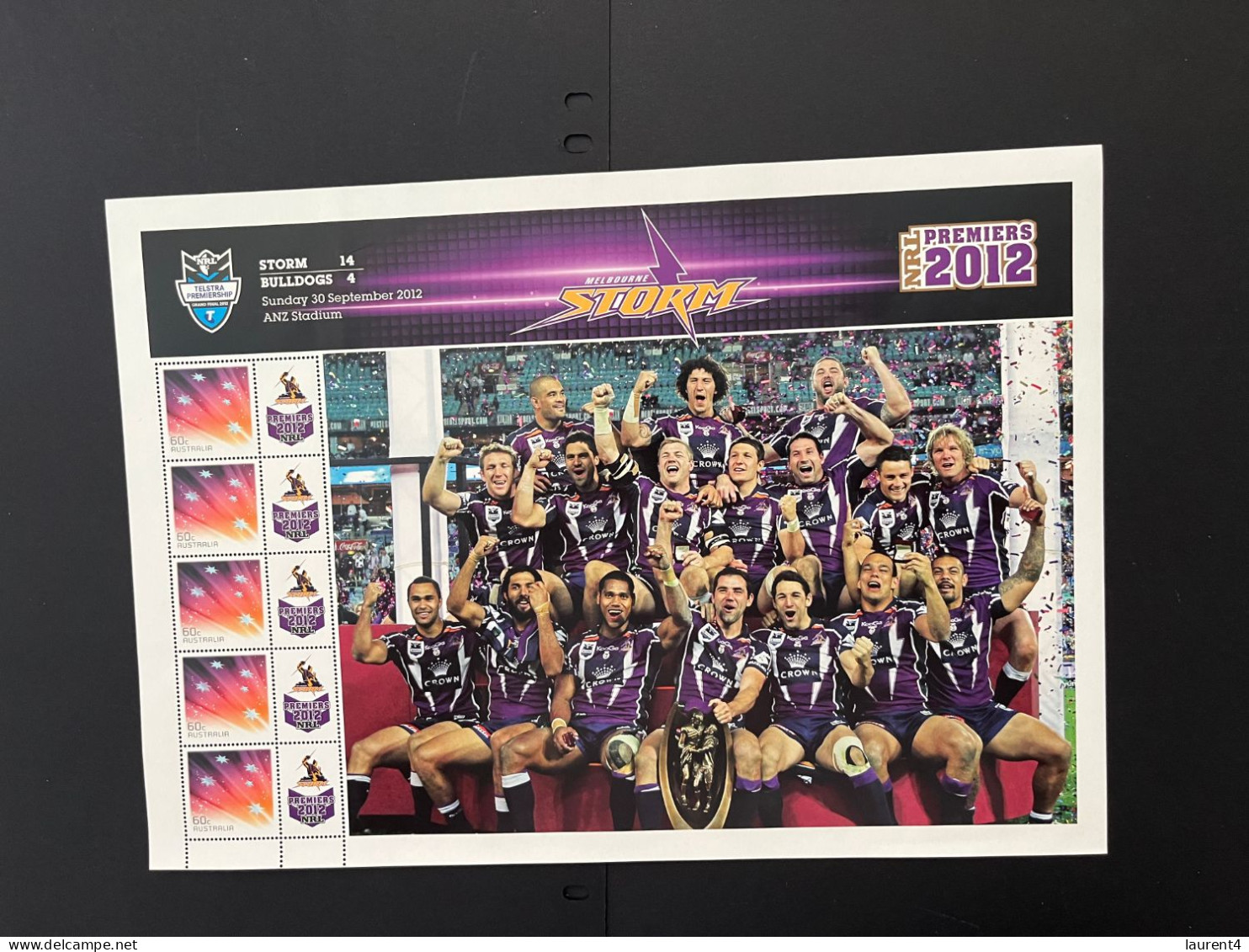 31-3-2024 (large) Australia -  2012 - NRL - Melbourne Storm (large) Sheetlet 10 Mint Personalised Stamp - Blokken & Velletjes