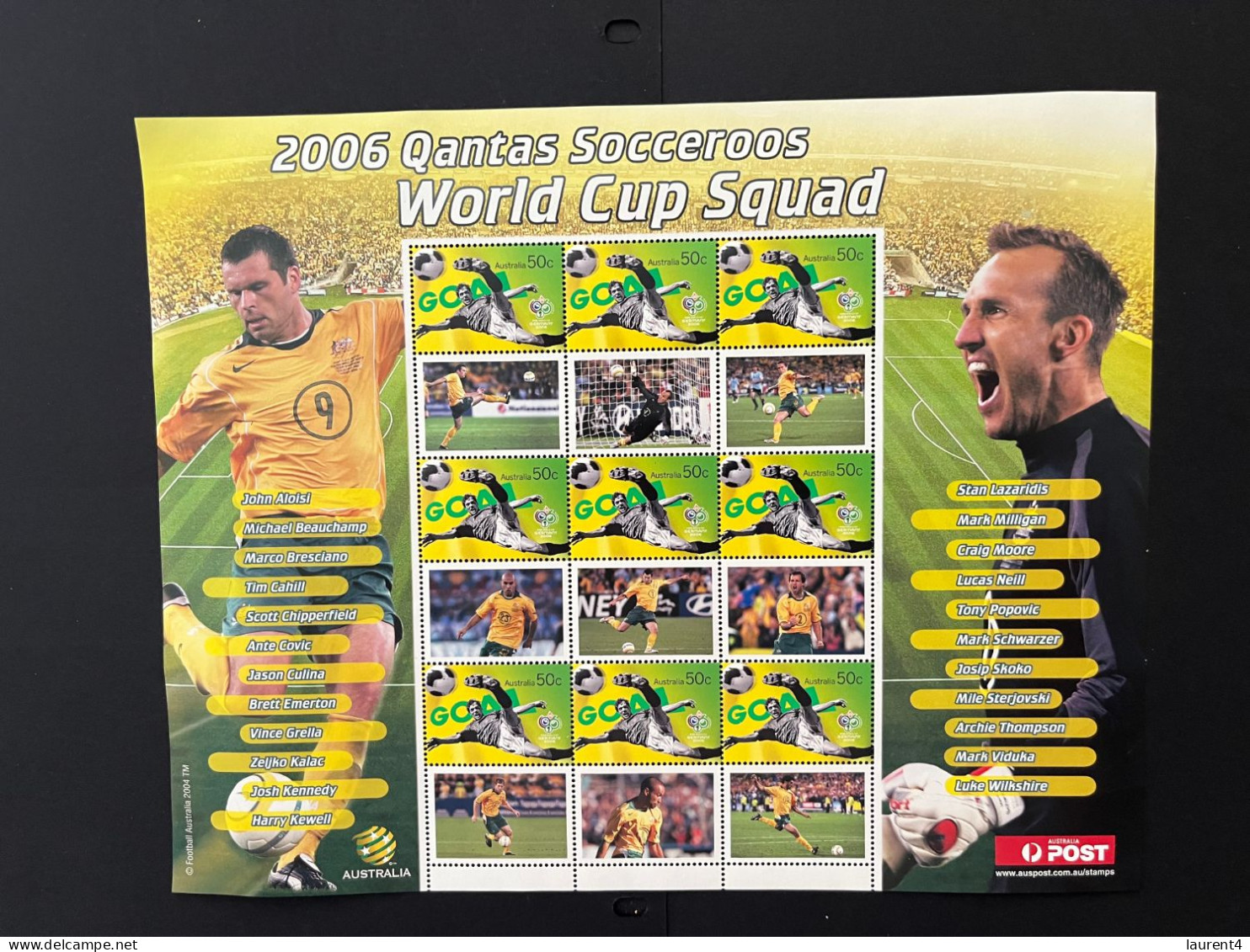 31-3-2024 (large) Australia -  QANTAS 2006 Socceroos World Cup Squad (large) Sheetlet 10 Mint Personalised Stamp - Blocks & Sheetlets