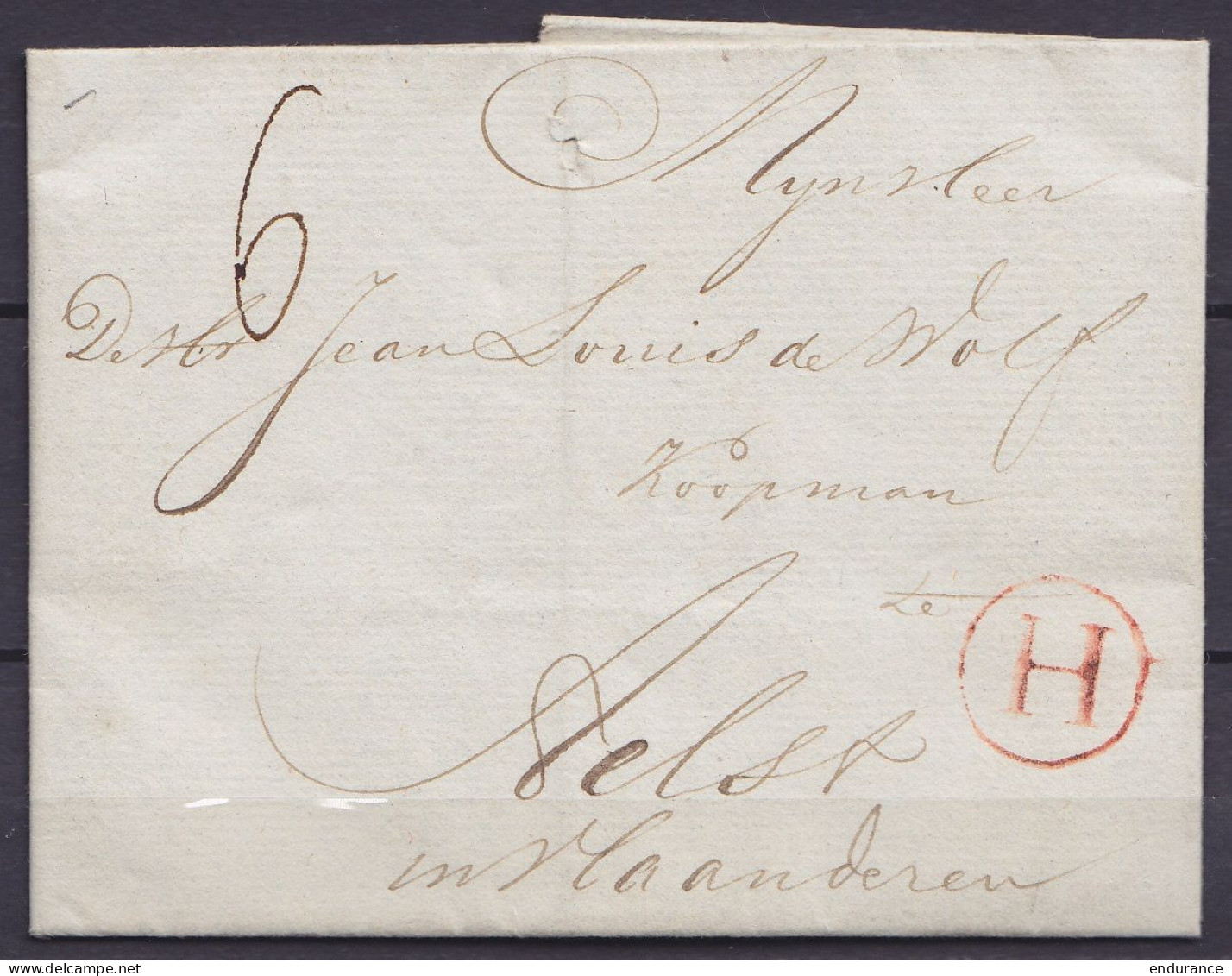 L. Datée 8 Mars 1784 De AMSTERDAM Pour AELST - Marque (H) (Hollande) - Port "6" - 1714-1794 (Pays-Bas Autrichiens)