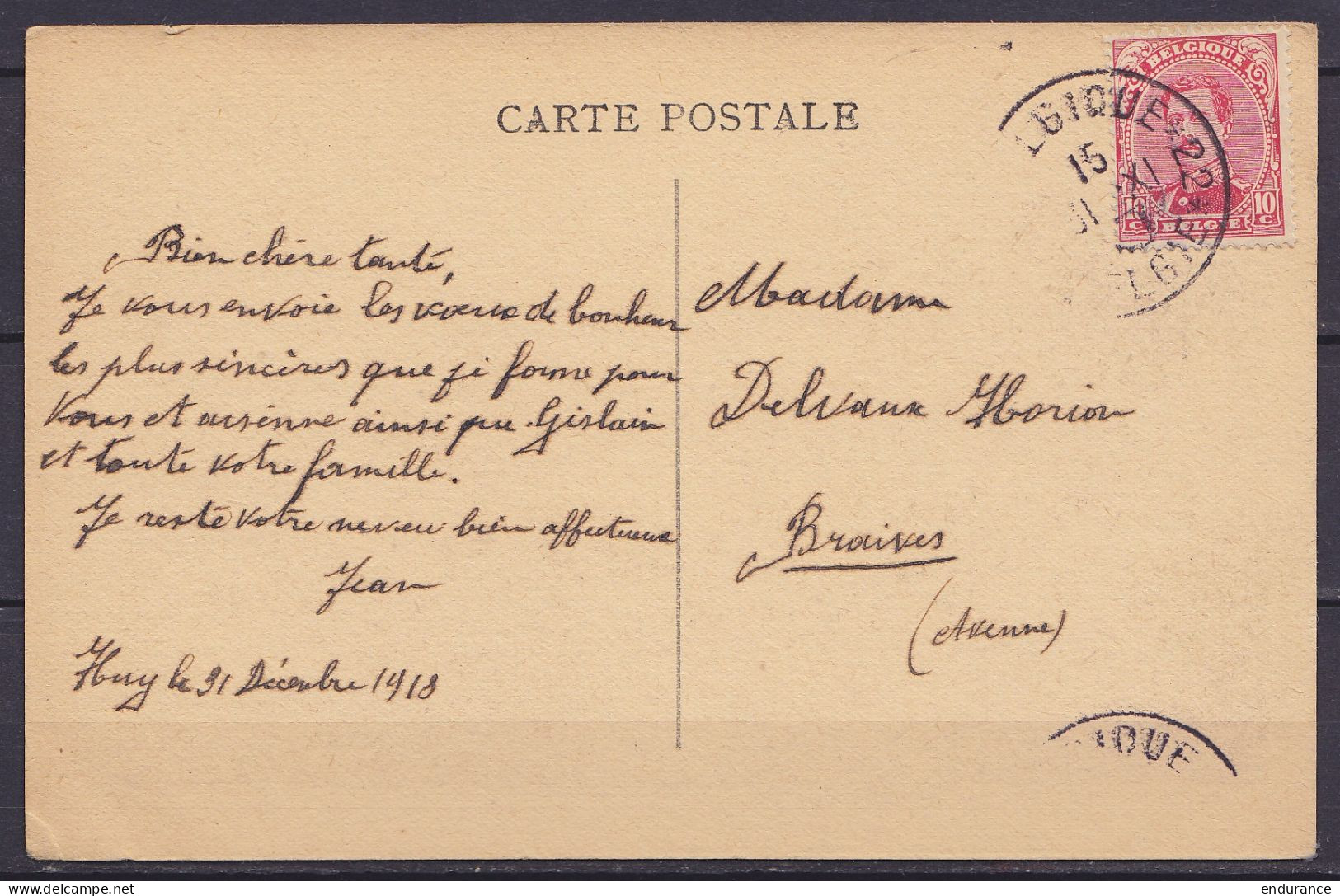 CP Fantaisie Affr. N°138 Càd Fortune "Belgique 22 /31 XII 1918 Pour BRAIVES - Noodstempels (1919)