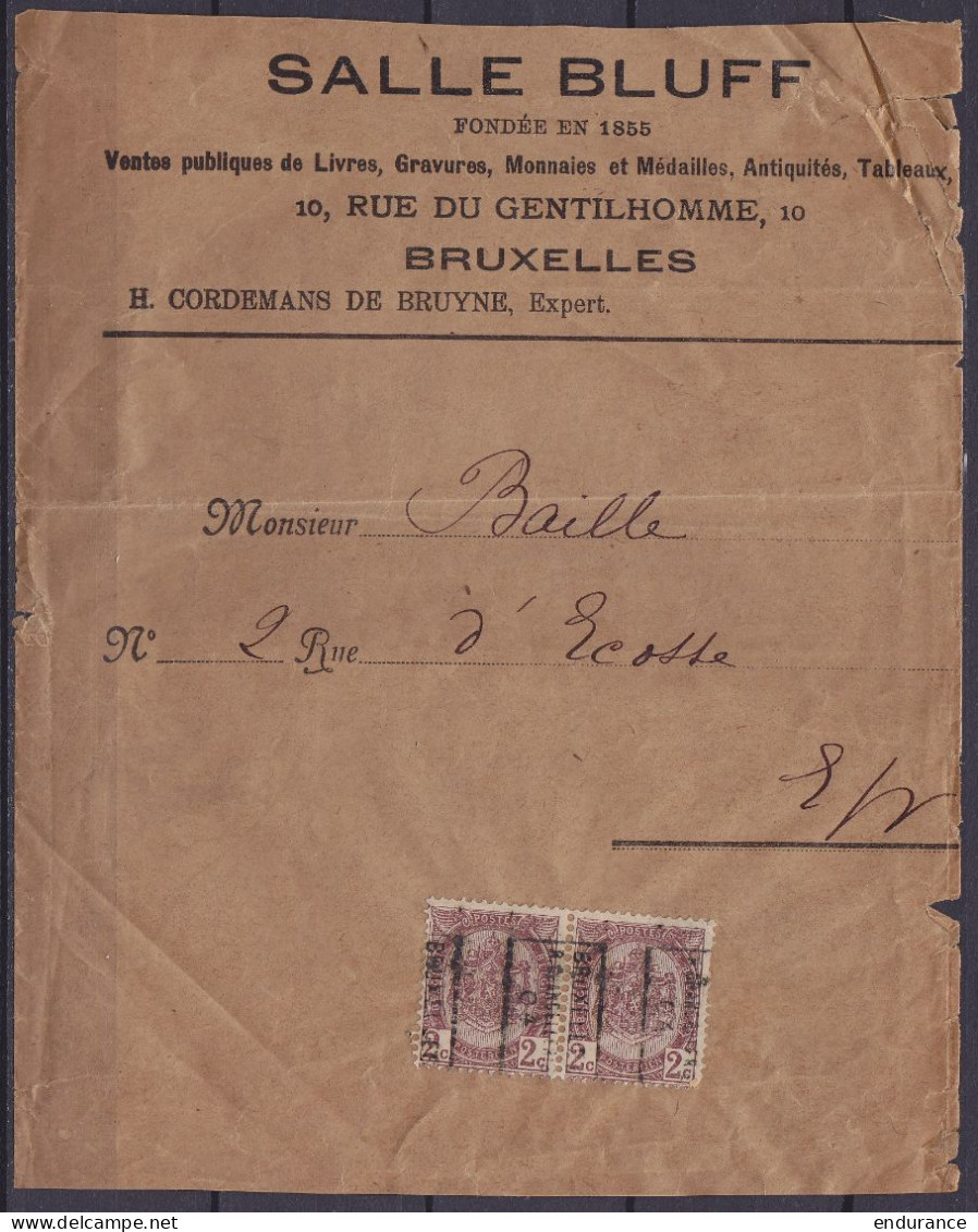 Fragment D'imprimé "Salle Bluff" Affr. Paire PREO 2c (N°55 Surch. [BRUXELLES / R.CHANCELLERIE / 04]) De Bruxelles Pour E - Sobreimpresos 1906-12 (Armarios)