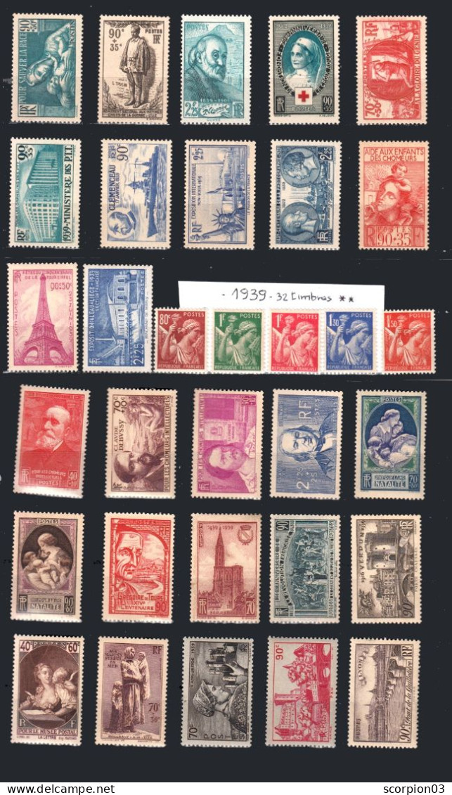 France Année Complete 1939 - 32 Timbres* * TB - ....-1939