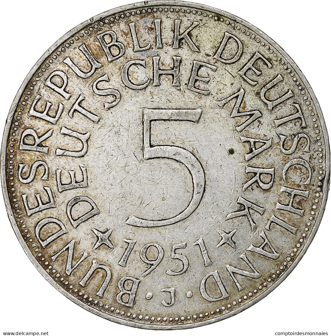 République Fédérale Allemande, 5 Mark, 1951, Hamburg, Argent, TTB+, KM:112.1 - 5 Marcos