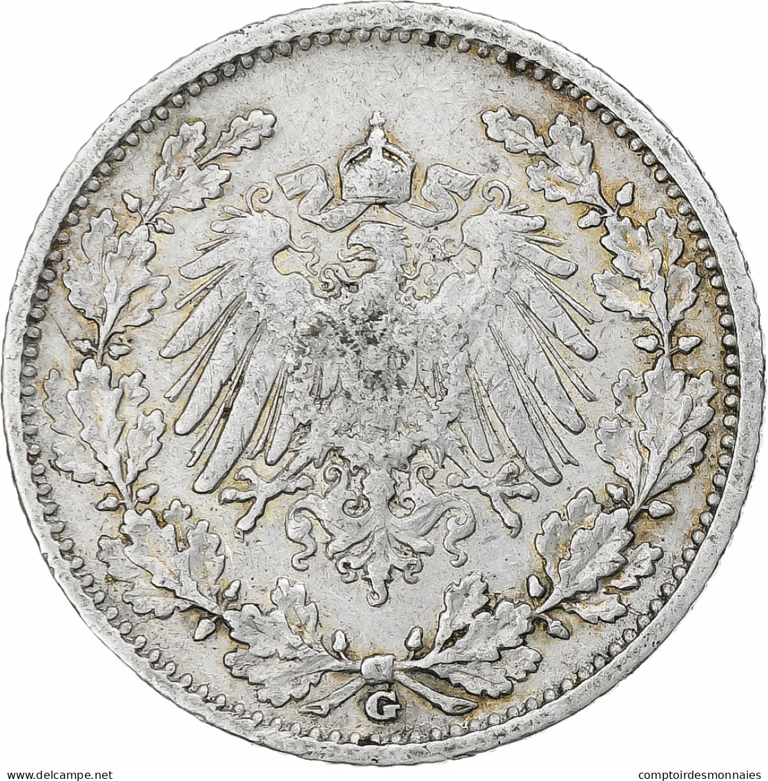 Allemagne, Wilhelm II, 1/2 Mark, 1905, Karlsruhe, Argent, TTB, KM:17 - 1/2 Mark