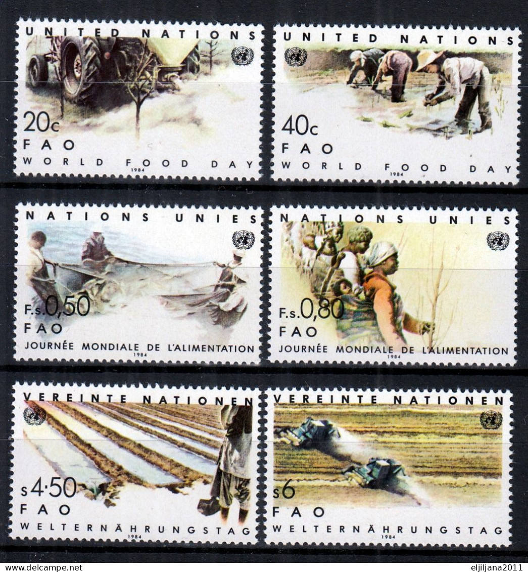 ⁕ UN 1984 UNITED NATIONS ⁕ World Food Day - New York, Vienna & Geneva ⁕ 6v MNH - Emisiones Comunes New York/Ginebra/Vienna