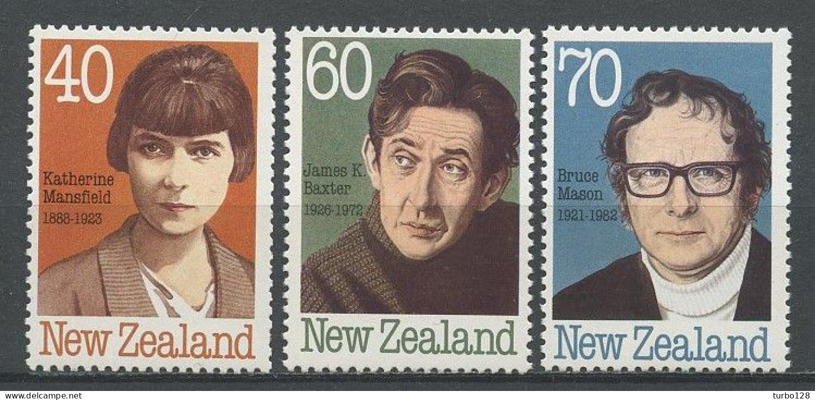 Nlle Zélande 1989 N° 1023/1025 ** Neufs MNH TTB C 3.70 € Ecrivains Writers Mansfield Baxter Mason - Ongebruikt
