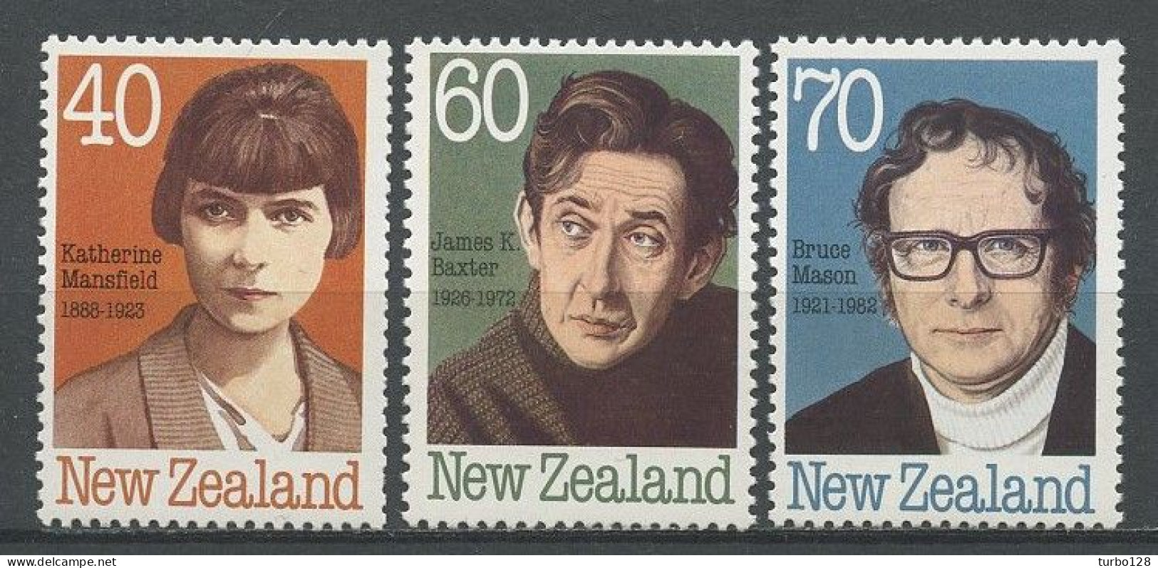 Nlle Zélande 1989 N° 1023/1025 ** Neufs MNH TTB C 3.70 € Ecrivains Writers Mansfield Baxter Mason - Unused Stamps