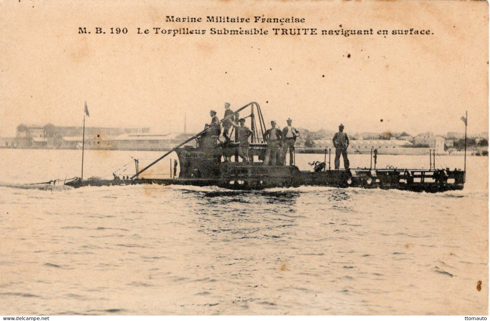 Marine Militaire Francaise - Le Torpilleur Submersible 'TRUITE' Naviguant En Surface - Marius Bar CPA - Submarines