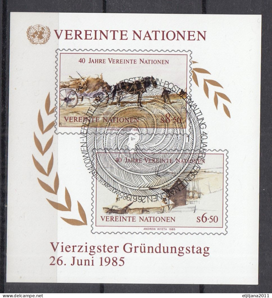 ⁕ UN 1985 UNITED NATIONS ⁕ 40th Fortieth Anniversary - New York, Vienna & Geneva ⁕ 3v MNH + 3v Used FDC Postmark - Gezamelijke Uitgaven New York/Genève/Wenen