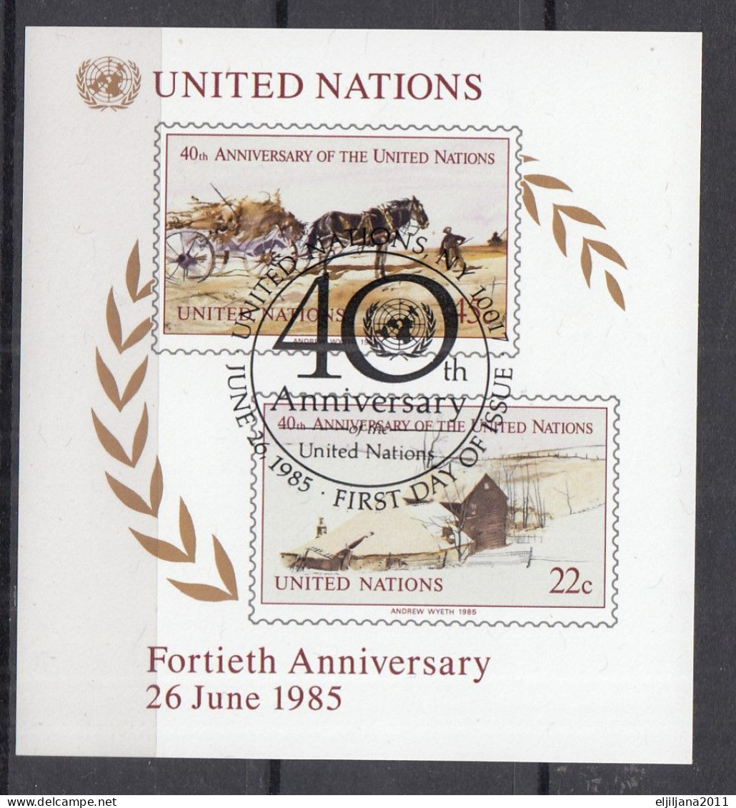 ⁕ UN 1985 UNITED NATIONS ⁕ 40th Fortieth Anniversary - New York, Vienna & Geneva ⁕ 3v MNH + 3v Used FDC Postmark - Emissions Communes New York/Genève/Vienne