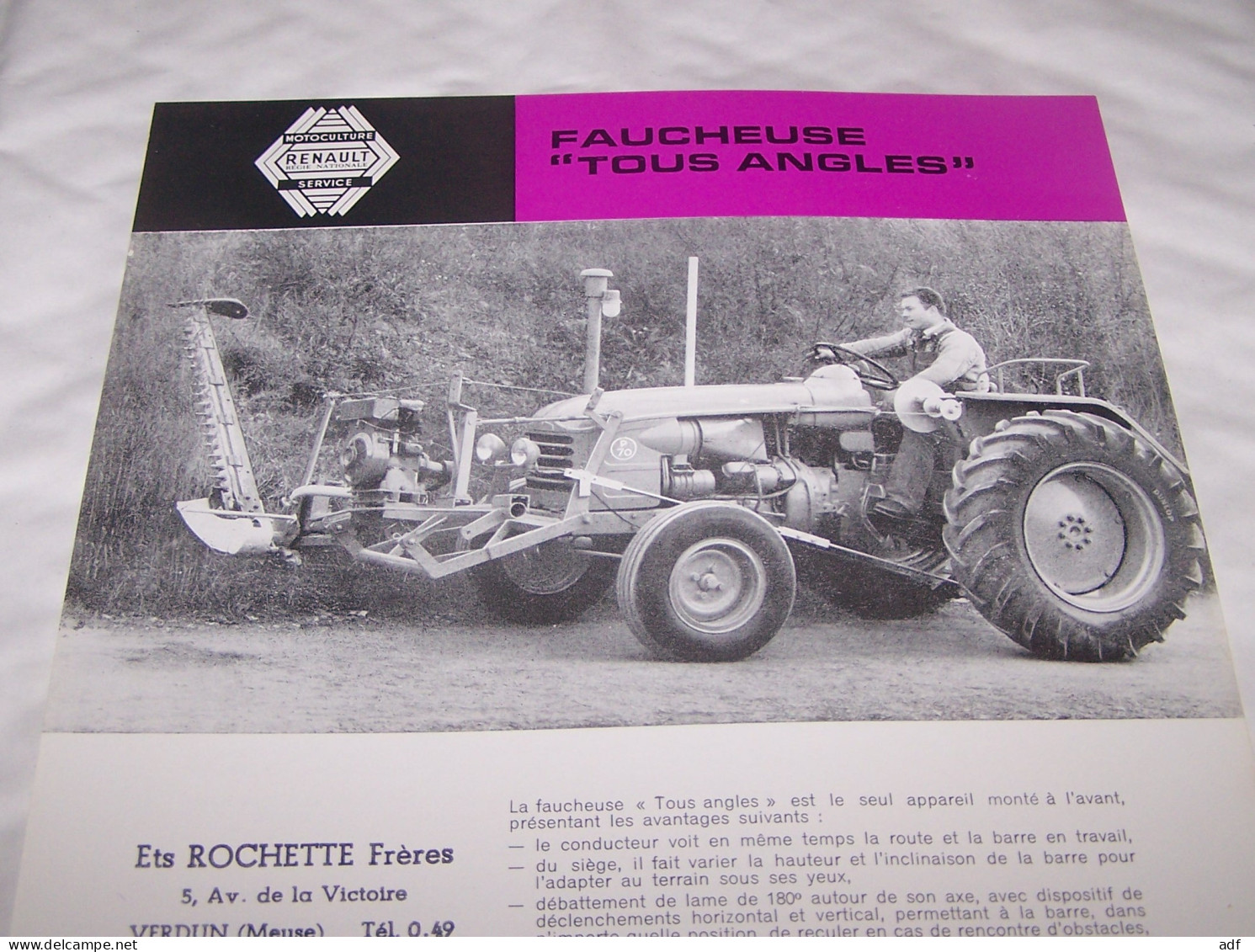 FEUILLET PUB PUBLICITAIRE MATERIEL AGRICOLE RENAULT FAUCHEUSE TOUS ANGLES S.M.A ( TRACTEUR, TRACTEURS, MOTOCULTURE ) - Tractores