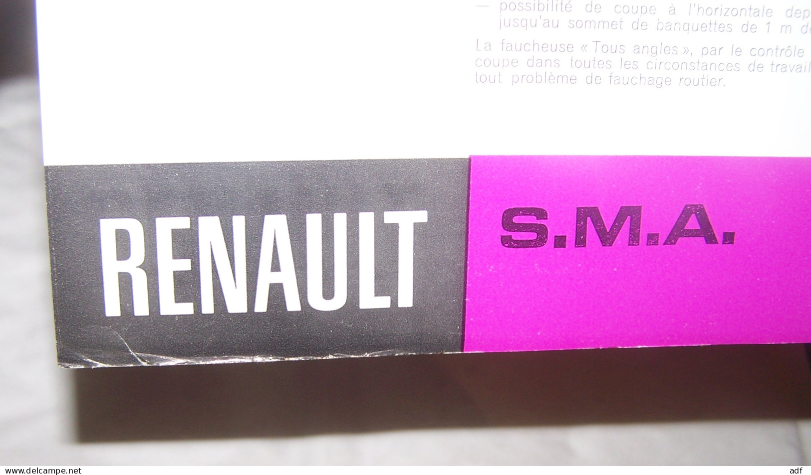 FEUILLET PUB PUBLICITAIRE MATERIEL AGRICOLE RENAULT FAUCHEUSE TOUS ANGLES S.M.A ( TRACTEUR, TRACTEURS, MOTOCULTURE ) - Tracteurs