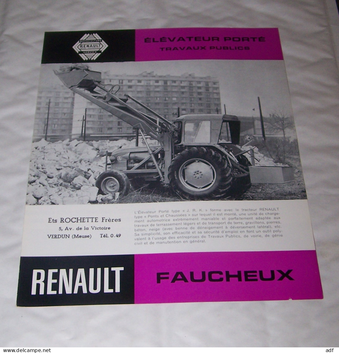 DEPLIANT PUB PUBLICITAIRE MATERIEL RENAULT ELEVATEUR PORTE TRAVAUX PUBLICS FAUCHEUX ( TRACTEUR, TRACTEURS, MOTOCULTURE ) - Traktoren