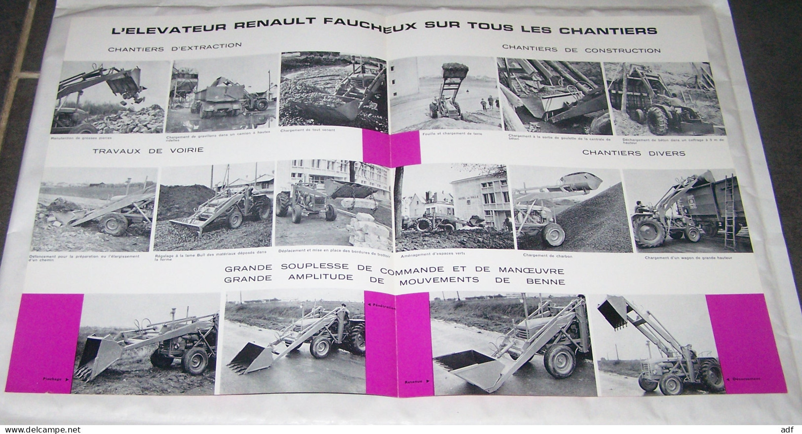 DEPLIANT PUB PUBLICITAIRE MATERIEL RENAULT ELEVATEUR PORTE TRAVAUX PUBLICS FAUCHEUX ( TRACTEUR, TRACTEURS, MOTOCULTURE ) - Trattori