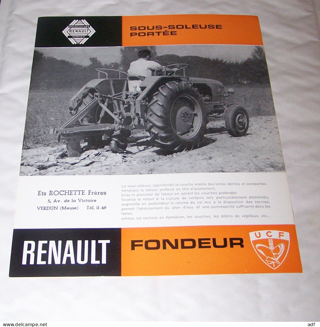 FEUILLET PUB PUBLICITAIRE MATERIEL AGRICOLE RENAULT SOUS SOLEUSE PORTEE FONDEUR, ( TRACTEUR, TRACTEURS, MOTOCULTURE ) - Traktoren