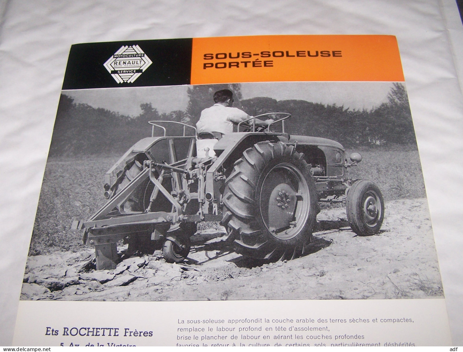 FEUILLET PUB PUBLICITAIRE MATERIEL AGRICOLE RENAULT SOUS SOLEUSE PORTEE FONDEUR, ( TRACTEUR, TRACTEURS, MOTOCULTURE ) - Tractores