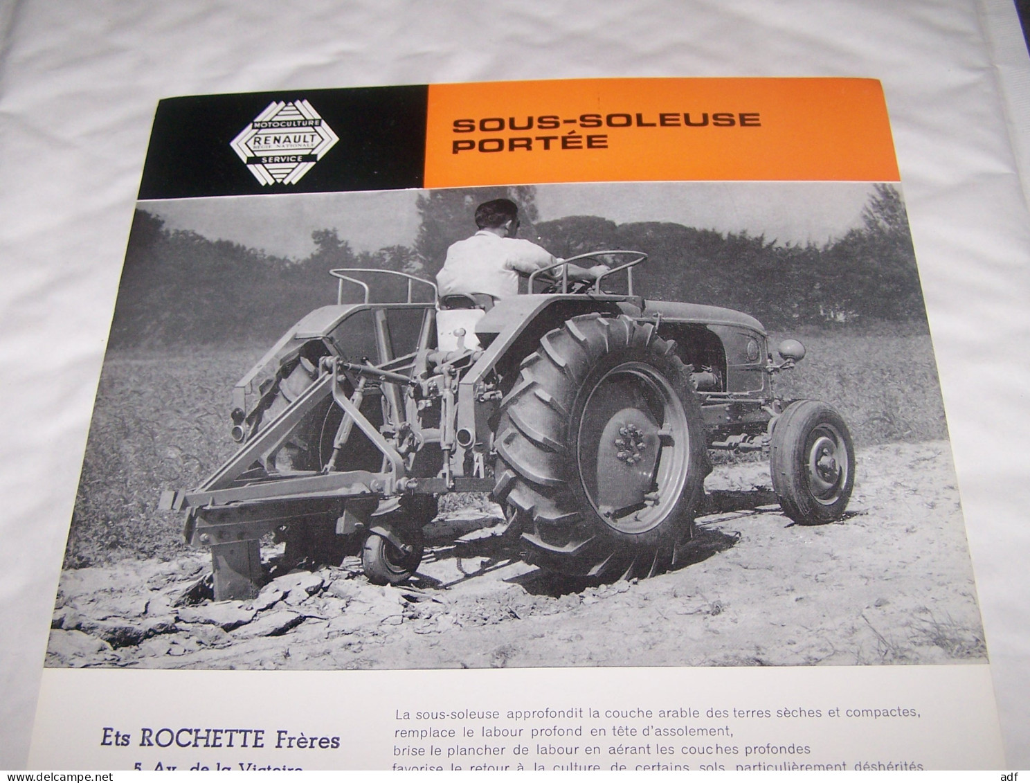 FEUILLET PUB PUBLICITAIRE MATERIEL AGRICOLE RENAULT SOUS SOLEUSE PORTEE FONDEUR, ( TRACTEUR, TRACTEURS, MOTOCULTURE ) - Tractors