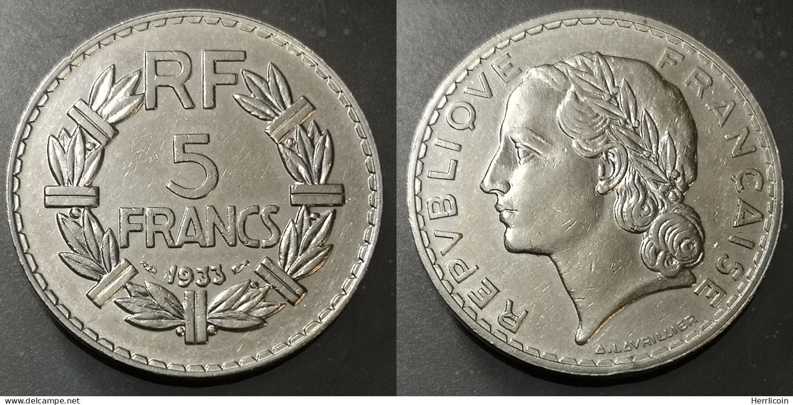 Monnaie France - 1933 - 5 Francs Lavrillier Nickel - 5 Francs