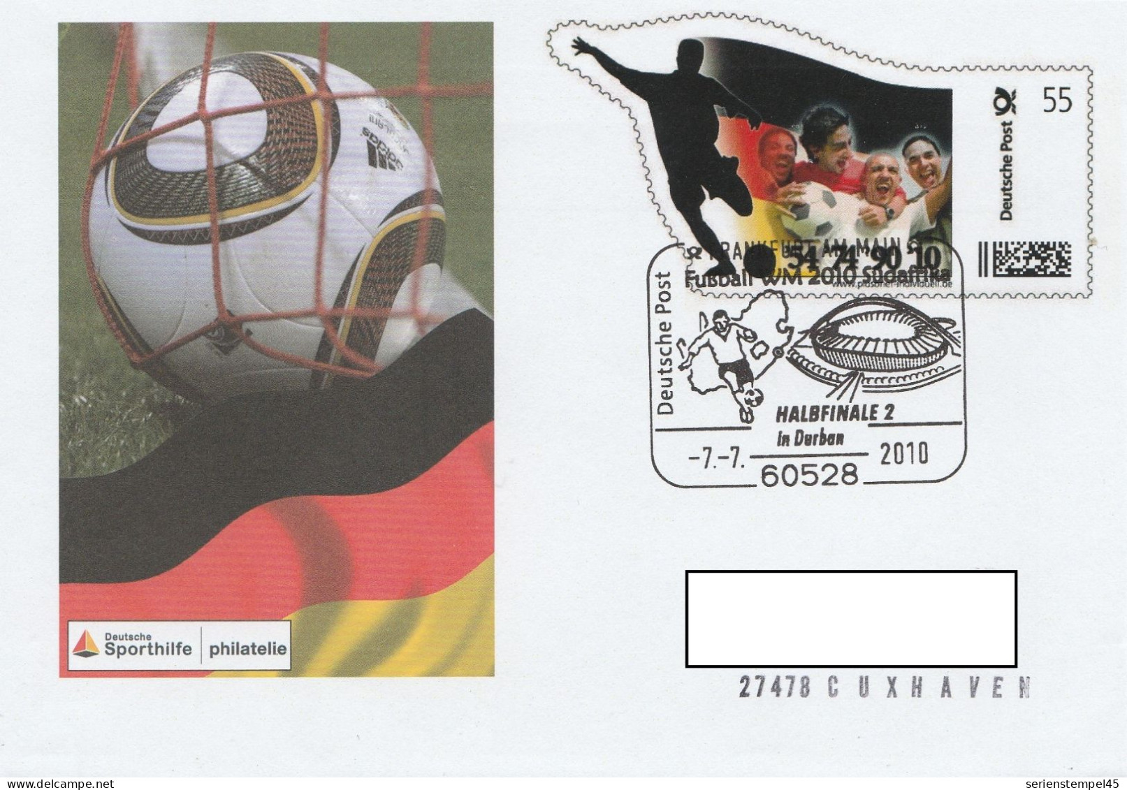 Deutschland Ganzsache Plusbrief Individuell Motiv Fussball WM 54 74 90 10 Deutsche Sporthilfe Mit Halbfinale 2 - Lettres & Documents