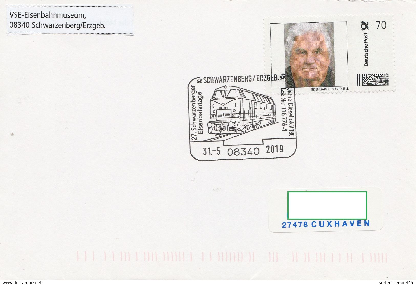 Deutschland Brief Mit Individuell Marke Motiv Person Mit Sonderstempel Eisenbahn Schwarzenberg Erzgeb. 2019 - Personalisierte Briefmarken
