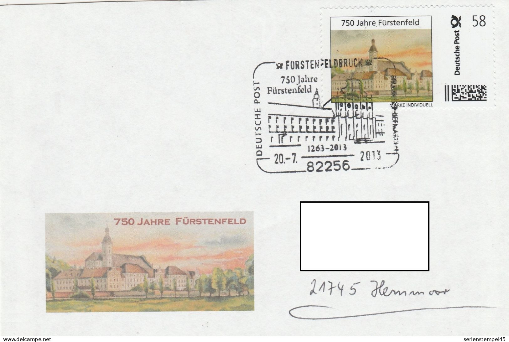 Deutschland Brief Mit Individuell Marke Motiv 750 Jahre Fürstenfeld Mit Sonderstempel 2013 - Personalisierte Briefmarken