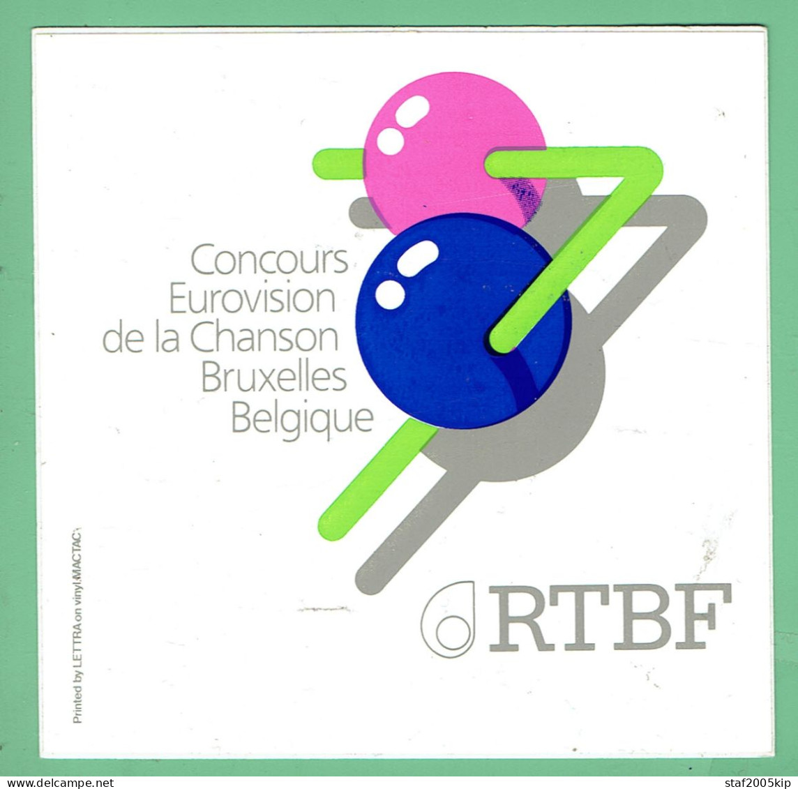 Sticker - Concours Eurovision De La Chanson Bruxelles Belgique - RTBF - Adesivi