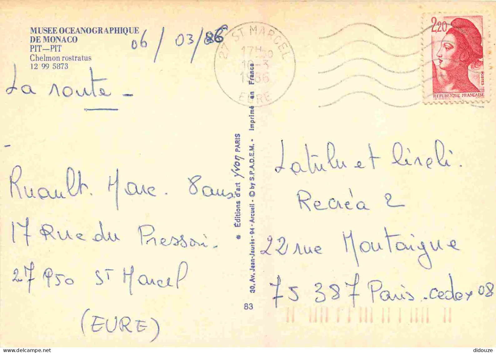 Animaux - Poissons - Musée Océanographique De Monaco - 24-048-09 - Pit-Pit - Chelmon Rostratus - CPM - Voir Scans Recto- - Vissen & Schaaldieren