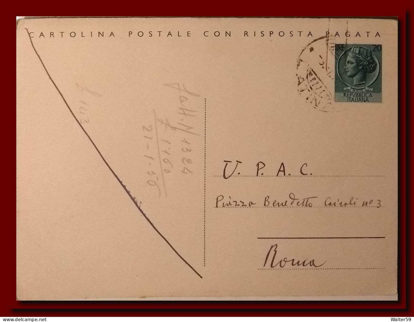 1956 Italy Italia Intero CPRP Sir £20 Parte Domanda Vg Gaeta X Roma Ps Card 2scans - Stamped Stationery