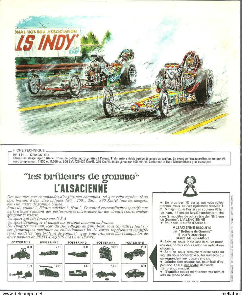 GF099 - GRANDE CARTE (19 X 11.5) BISCUITERIE ALSACIENNE - LES BRULEURS DE GOMME - DRAGSTERS - Tarjetas