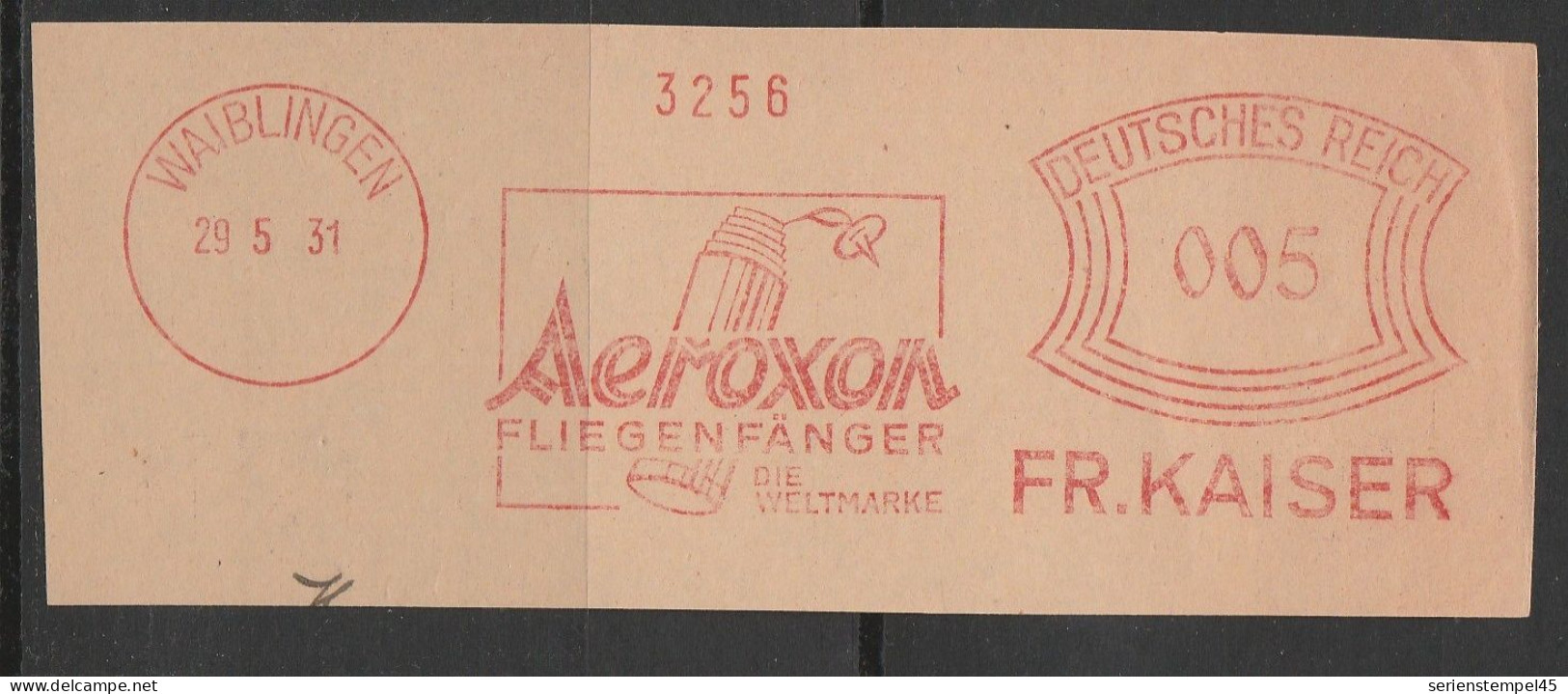 Deutsches Reich Briefstück Mit Freistempel Waiblingen 1931 FR Kaiser Aeroxon Fliegenfänger - Macchine Per Obliterare